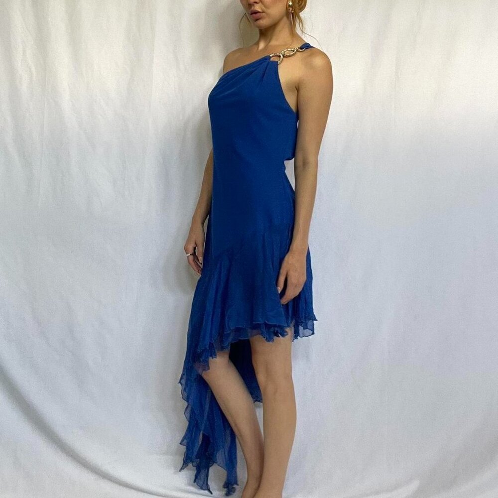 Women's blue asymmetrical dress Y2K